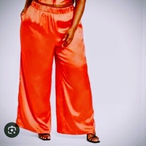 Elegant Satin Orange Wide-Leg Pants